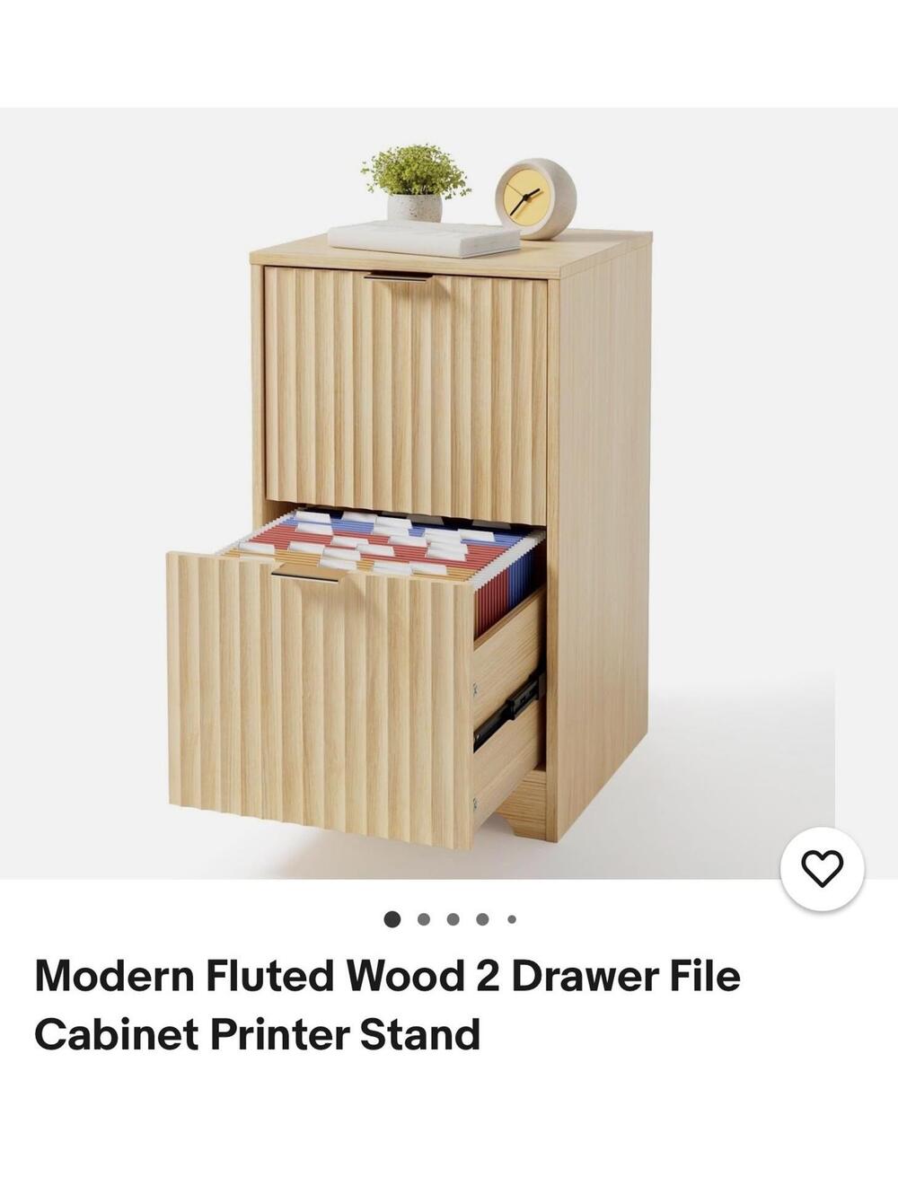 Modern Fluted Wood 2 Drawer File Cabinet Printer Stand